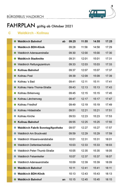 Bürgerbus – Haltestelle FABRIK SONNTAG